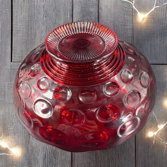 Imperial Glass Old English Ruby Bowl Dot Groove Design Footed Scalloped Rim Bowl - Picture 3 of 16